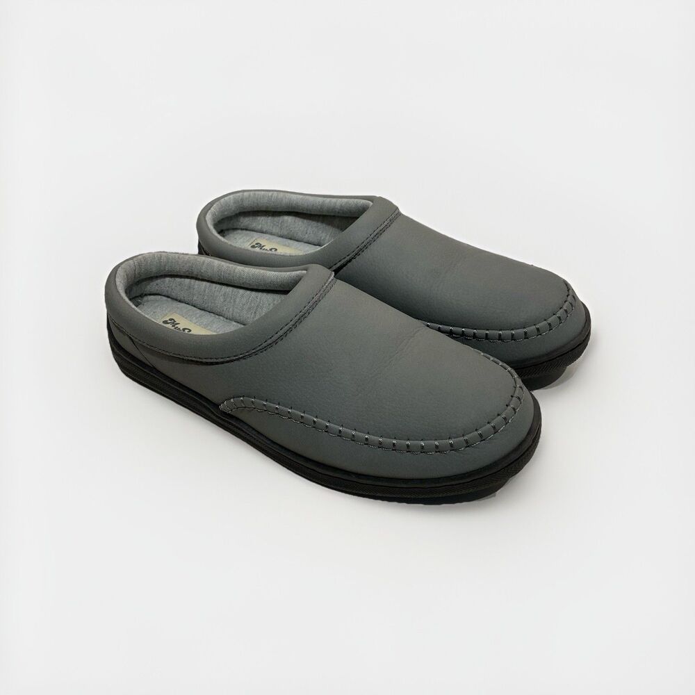 My Pillow My Slippers Women’s 10 Gray Leather Jersey Lined Lounge House Shoes
